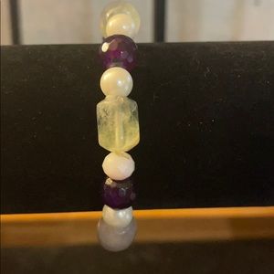 Fine jewelry amethyst/pearl stretch band bracelet